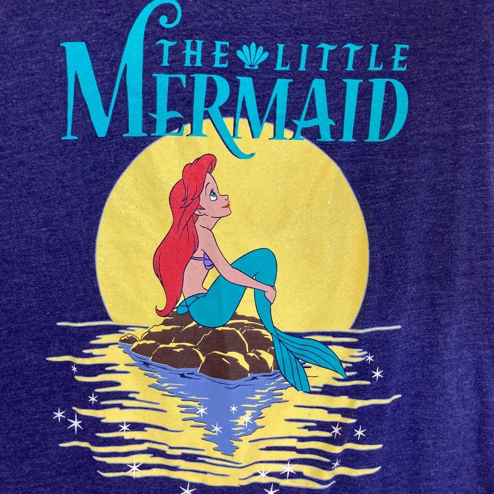 Disney Ariel Blue Shirt Juniors Sz XXL 19 Short Sleeve Glitter Accent - Picture 2 of 13